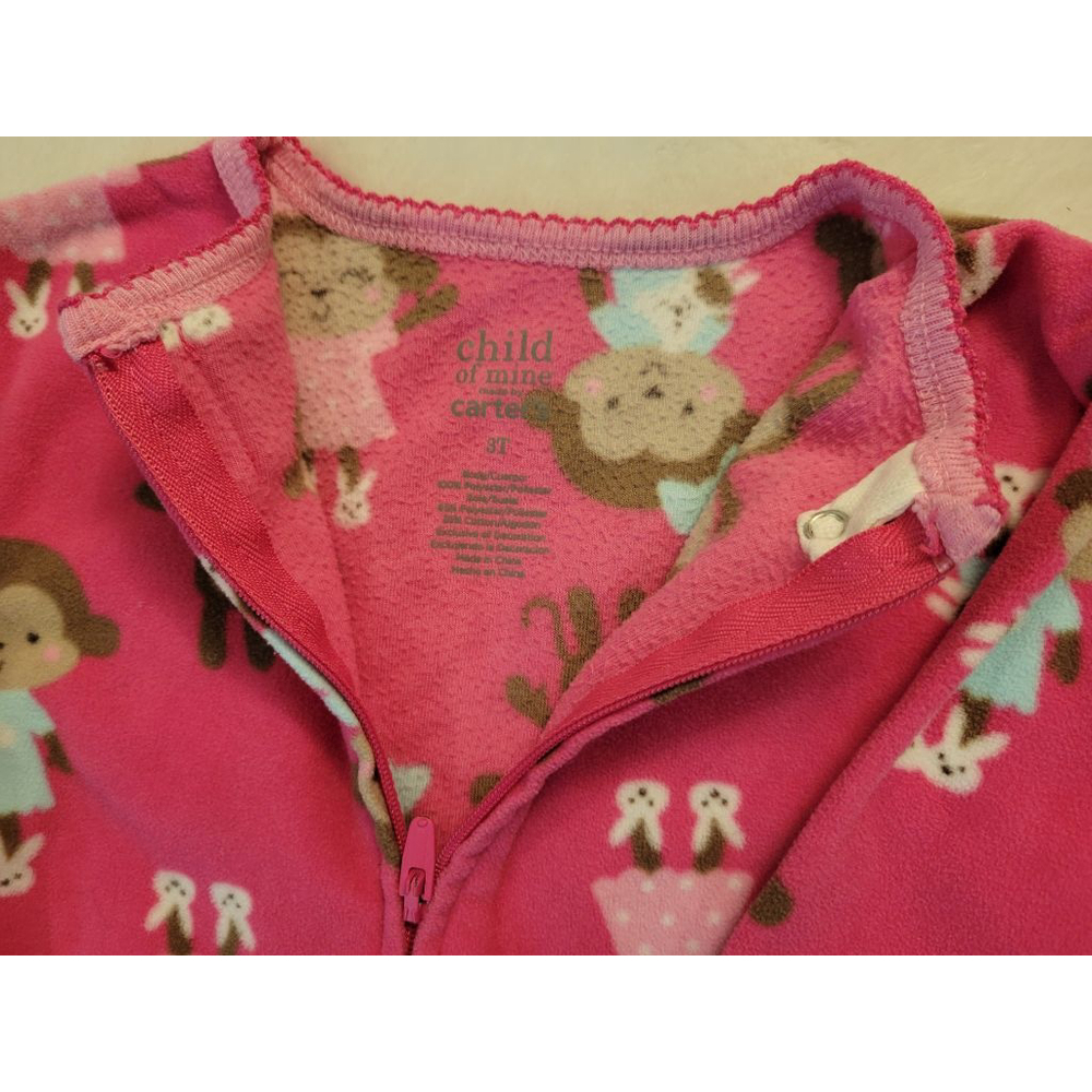 Girls Child of Mine by Carter's 3T Pink Blue Monkey Pajama Set - Picture 4 of 8